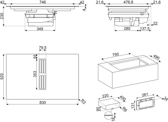 _RABAT_ | wysyłka 24H* | Płyta indukcyjna z okapem SMEG HOBD682D2 czarne szkło | 83cm | 650 m3/h | linia UNIVERSAL