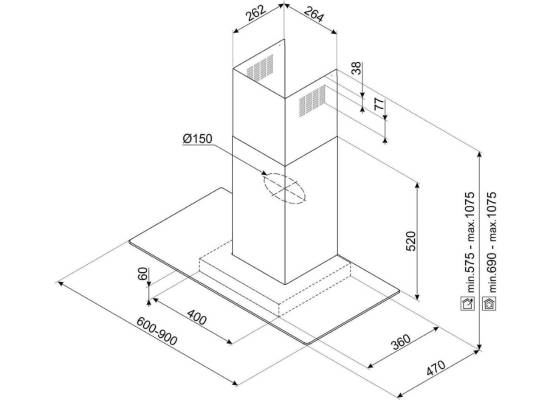 _RABAT_ | wysyłka 24H* | Okap przyścienny SMEG KBT600VE stal nierdzewna + szkło | 60cm | 686 m3/h | linia UNIVERSAL