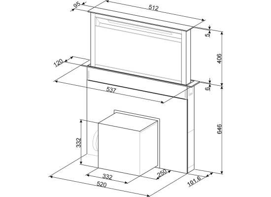 _RABAT_ | Okap blatowy downdraft SMEG KDD60VXE-3 czarne szkło + stal nierdzewna | 54cm | 650 m3/h | linia UNIVERSAL