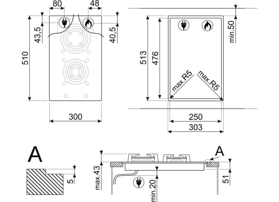 _RABAT_ | Płyta gazowa SMEG DOMINO PV332CN czarne szkło | linia CLASSICA