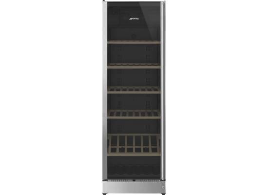 _RABAT_ | Winiarka wolnostojąca SMEG SCV115GS stal niedzewna + czarny | zawiasy LEWE | 185cm | 197 butelek | 2 strafy | linia UNIVERSAL
