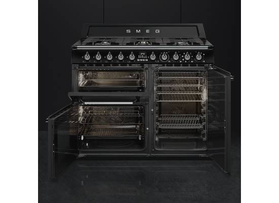 _RABAT_ | Kuchnia z płytą gazową SMEG TR103BL czarny | 100cm | czyszczenie parowe | linia VICTORIA | + GRATIS robot SMF05BLEU