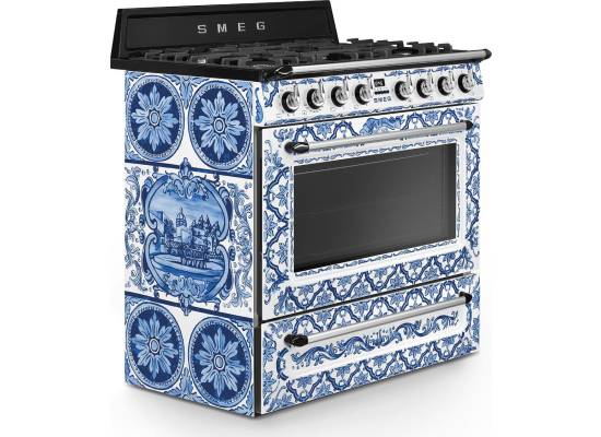 _RABAT_ | Kuchnia z płytą gazową SMEG TR90DGME9 d&g blu mediterraneo | 90cm | czyszczenie parowe | linia VICTORIA | + GRATIS robot SMF05BLEU