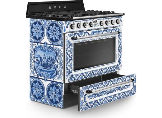_RABAT_ | Kuchnia z płytą gazową SMEG TR90DGME9 d&g blu mediterraneo | 90cm | czyszczenie parowe | linia VICTORIA | + GRATIS robot SMF05BLEU