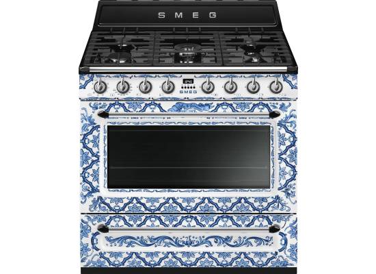 _RABAT_ | Kuchnia z płytą gazową SMEG TR90DGME9 d&g blu mediterraneo | 90cm | czyszczenie parowe | linia VICTORIA | + GRATIS robot SMF05BLEU