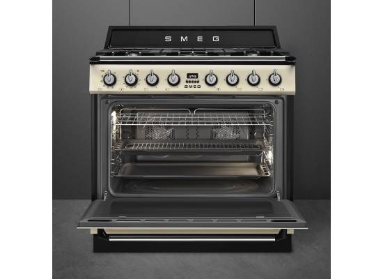 _RABAT_ | Kuchnia z płytą gazową SMEG TR90GPP kremowy | 90cm | czyszczenie pyroliza | linia VICTORIA | + GRATIS robot SMF05BLEU