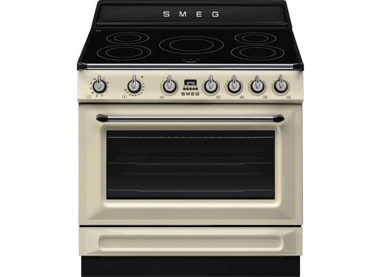 _RABAT_ | Kuchnia z płytą indukcyjną SMEG TR90IMP kremowy | 90cm | czyszczenie parowe | linia VICTORIA | + GRATIS robot SMF05BLEU